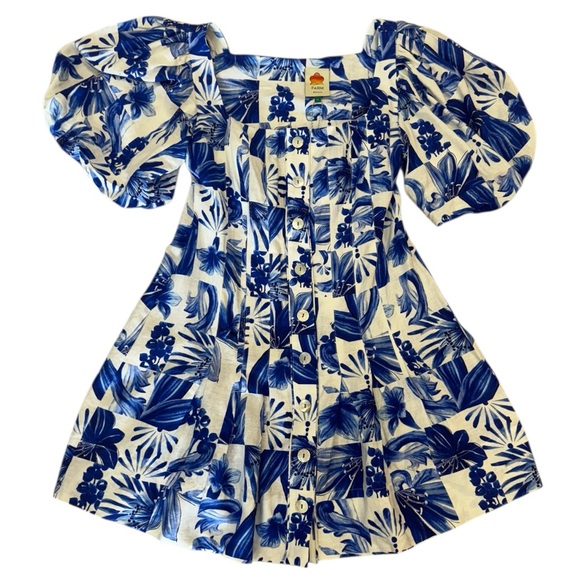 NWT Farm Rio Off-White Garden Tiles Plaid Mini Dress in Blue White Size M - Picture 3 of 14